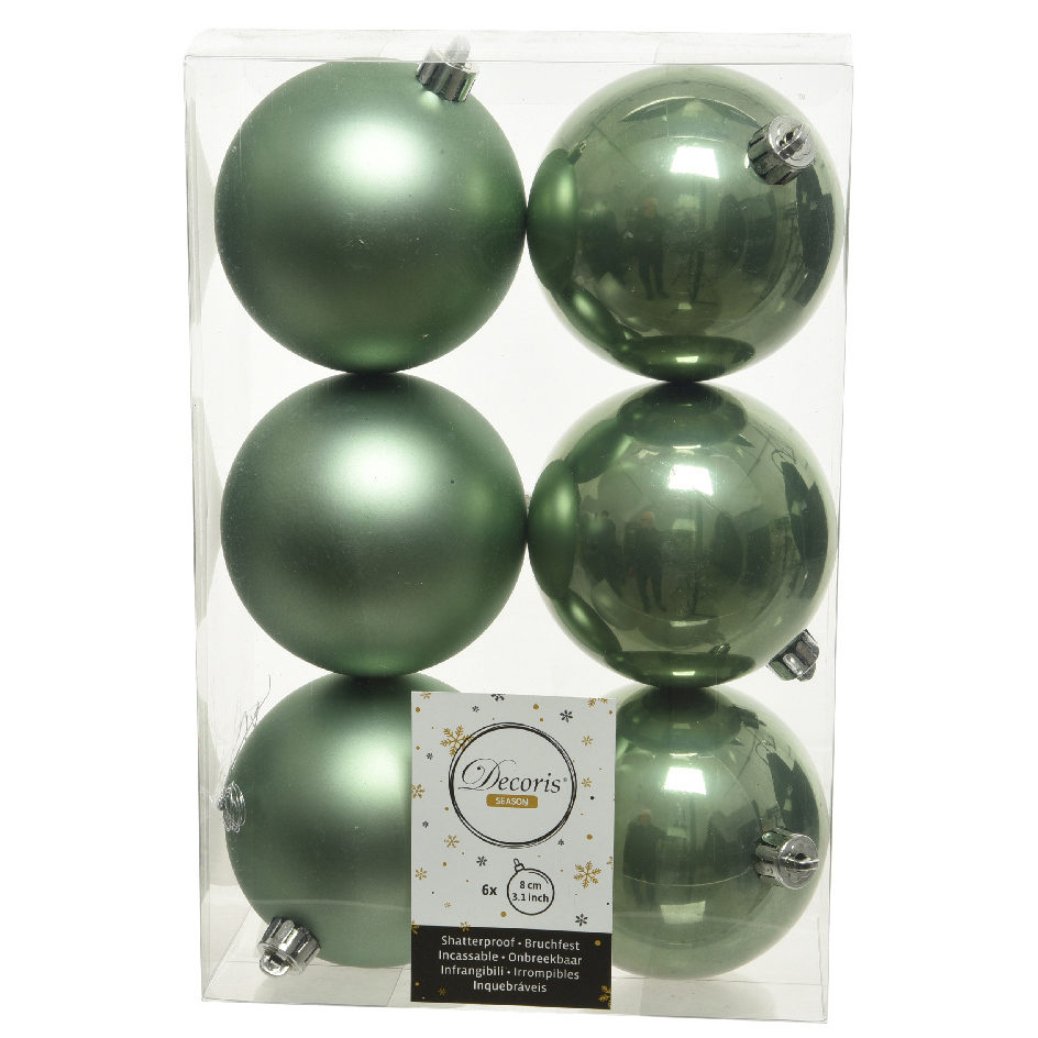 Набор новогодних шаров 6 см, пластик, зеленый, 6 шт.