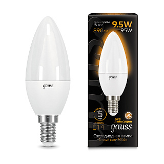 Лампа Gauss 9,5Вт E14 890Лм LED 3000К свеча