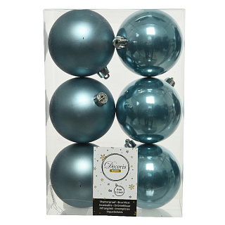 Набор новогодних шаров 8 см, пластик, голубой, 6 шт.