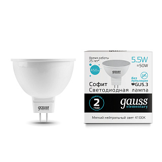 Лампа светодиодная GAUSS Elementary GU5,3 5,5Вт LED 450Лм 4100К MR16 рефлектор