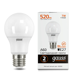 Лампа Gauss Elementary 7Вт E27 520Лм LED 3000К груша