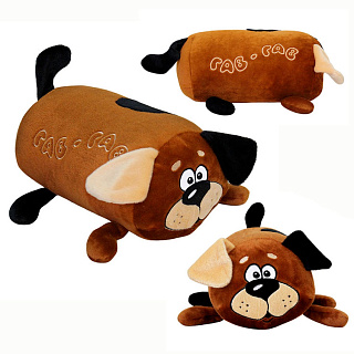 Подушка декоративная Собака,  искуственный мех, холлофайбер, 19 х 33 см, коричневый