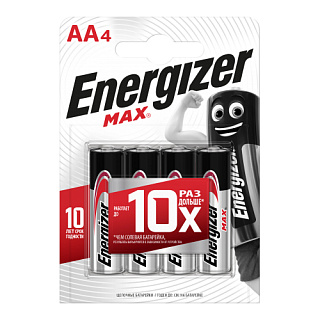 Батарейка алкалиновая Energizer MAX E91/AA, 4 шт.