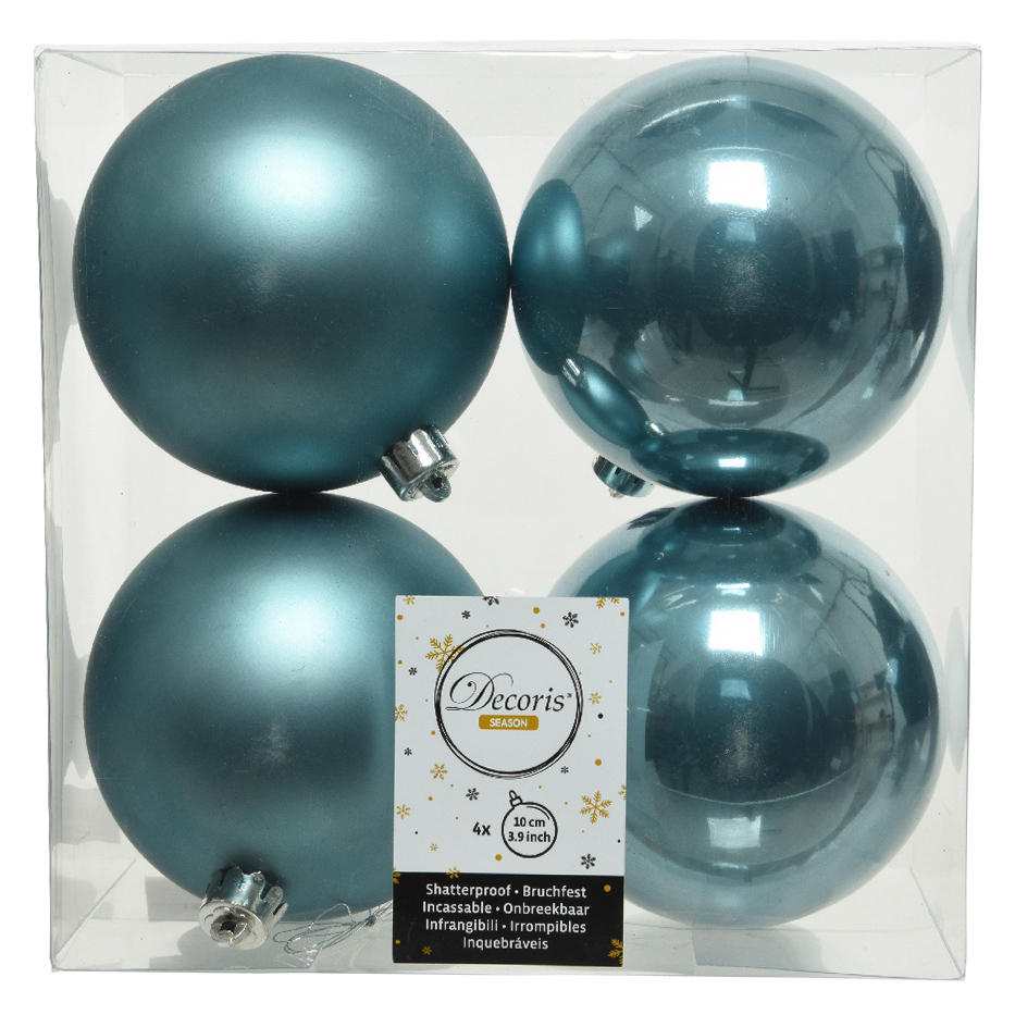 Набор новогодних шаров 10 см, пластик, голубой, 4 шт.