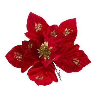 Елочное украшение цветок с блестк, 17 x 27 см, красный
