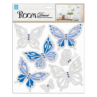 Наклейка со стразами Room Decor Синие бабочки 25 х 25 см